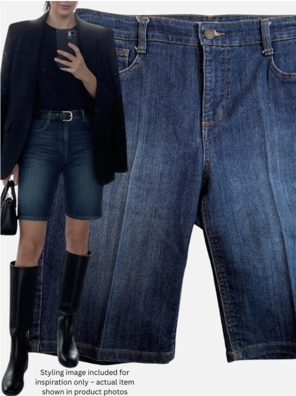 Denim Jorts Y2K Longline Denim City Shorts Bermuda Mid Rise 8 Minimalist Preppy